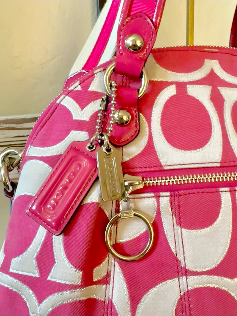 Coach 2012 Poppy Signature Lurex C Outline Satchel Bag 18709M - EUC - Picture 15 of 16